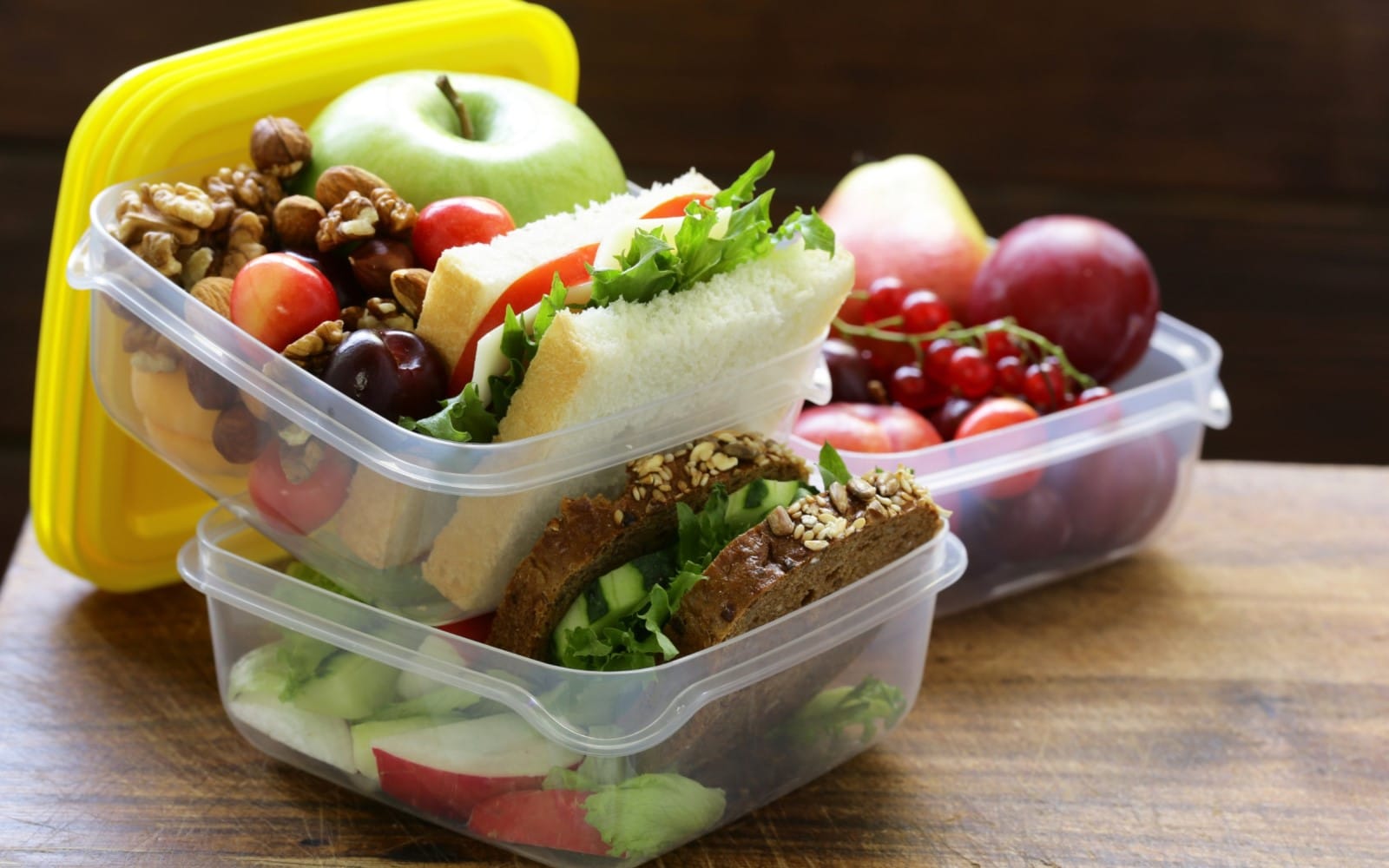 healthy lunchbox with sandwich and fruit